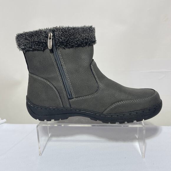 Khombu Boots Womens 10 Gray Faux Leather Side Zip Ankle Winter Snow - Picture 3 of 9